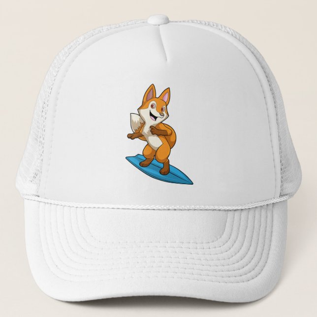 Fox as Surfer mit Surfbrett Truckerkappe (Vorderseite)
