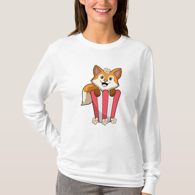 Fox at Eating with Popcorn T-Shirt (Vorderseite)