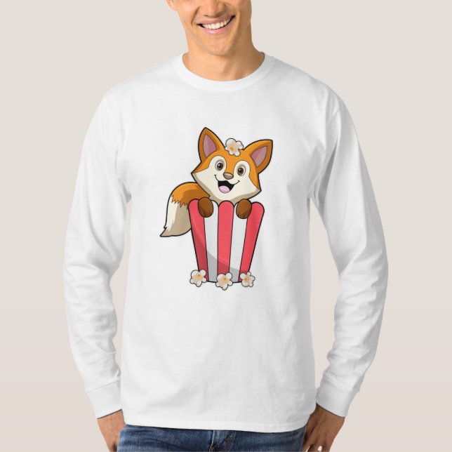 Fox at Eating with Popcorn T-Shirt (Vorderseite)