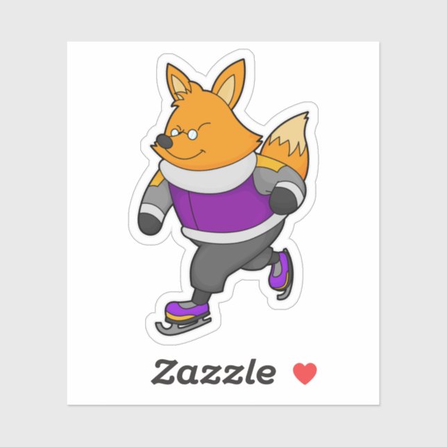 Fox at Ice Skaten mit Ice Skate & Brille Aufkleber (Blatt)