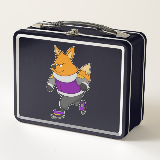 Fox at Ice Skaten mit Ice Skate & Brille Metall Brotdose (Vorderseite)