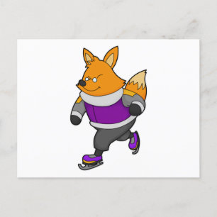 Fox at Ice Skaten mit Ice Skate & Brille Postkarte