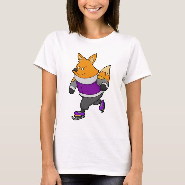 Fox at Ice Skaten mit Ice Skate & Brille T-Shirt (Vorderseite)