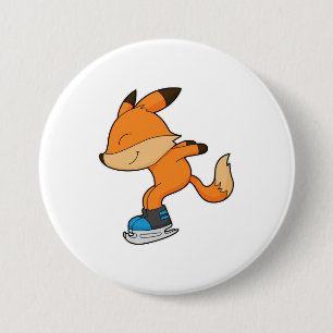 Fox at Ice skating with Ice skates Button
