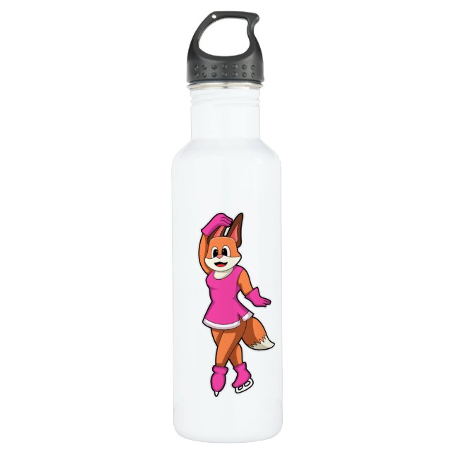 Fox at Ice skating with Ice skates Edelstahlflasche (Vorderseite)