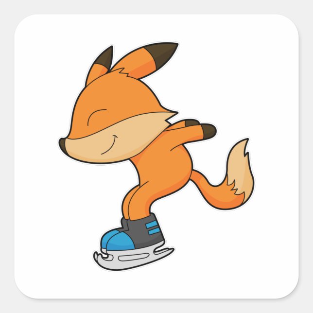 Fox at Ice skating with Ice skates Quadratischer Aufkleber (Vorderseite)