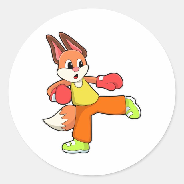Fox at Martial Arts Boxen mit Boxhandschuhen Runder Aufkleber (Vorderseite)