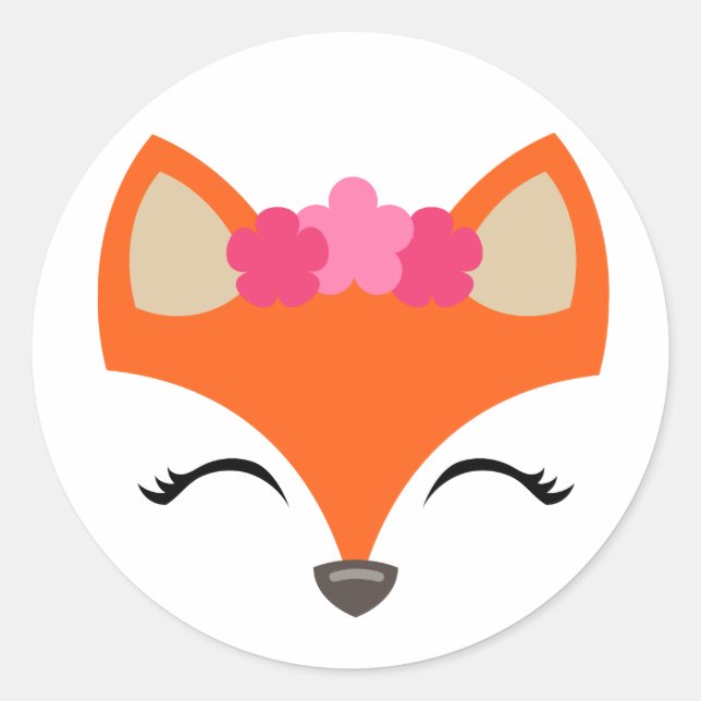 Fox-Aufkleber, Fox mit Blume Crown Runder Aufkleber (Vorderseite)