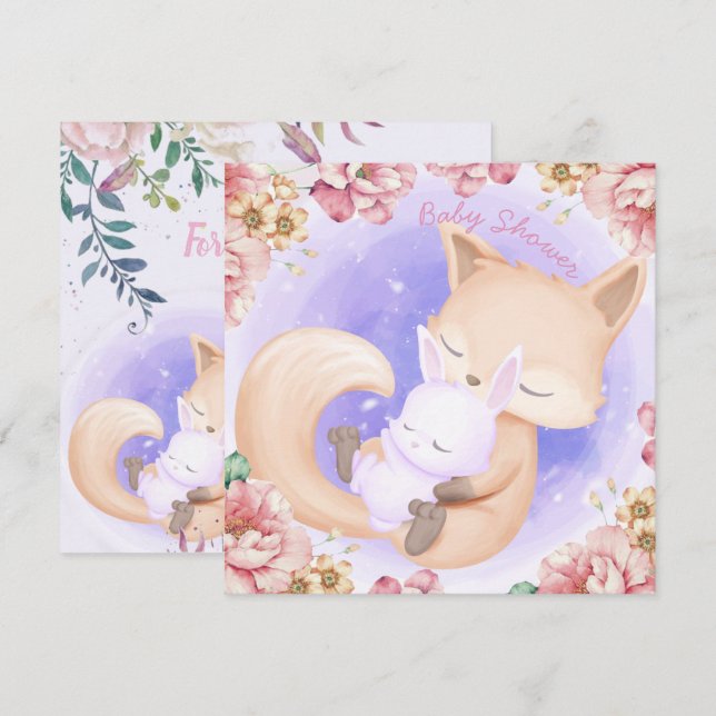 Fox Avec Un Baby shower Bunny Invitation (Devant / Derrière)