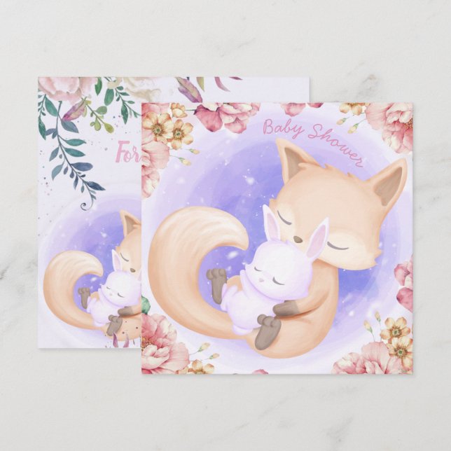 Fox Avec Un Baby shower Bunny Invitation (Devant / Derrière)