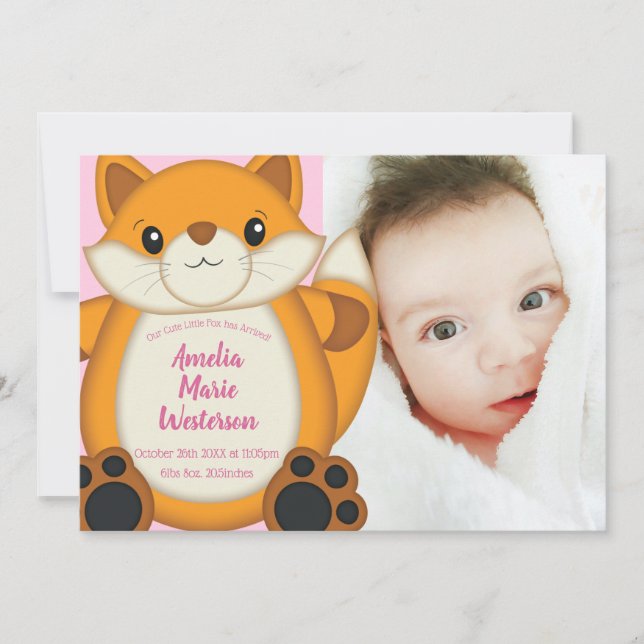 Fox Baby Dusche Pink Einladung (Vorderseite)