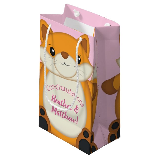 Fox Baby Dusche Pink Kleine Geschenktüte (Vorderseite Schrägansicht)