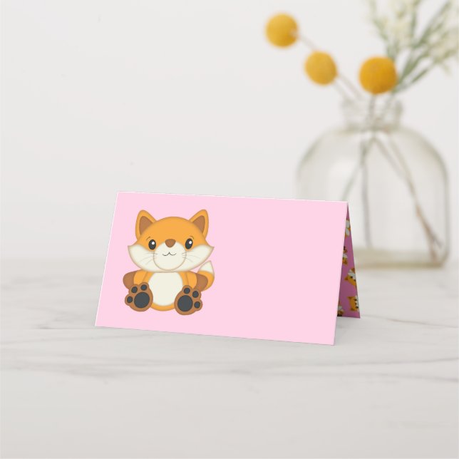 Fox Baby Dusche Pink Platzkarte (Vorderseite)