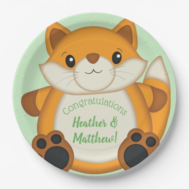 Fox Baby Dusche Woodland Animal Pappteller (Vorderseite)