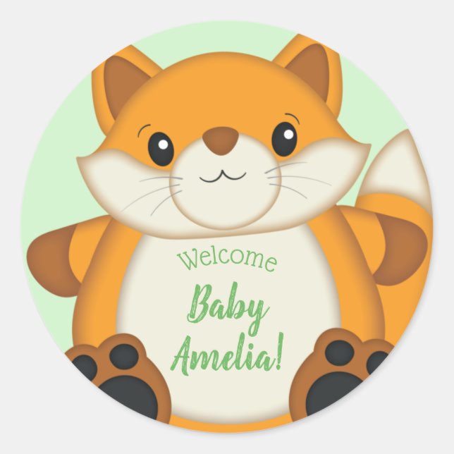 Fox Baby Dusche Woodland Animal Runder Aufkleber (Vorderseite)