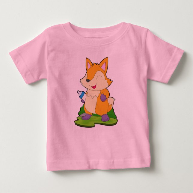Fox Baby Flasche Milch Baby T-shirt (Vorderseite)