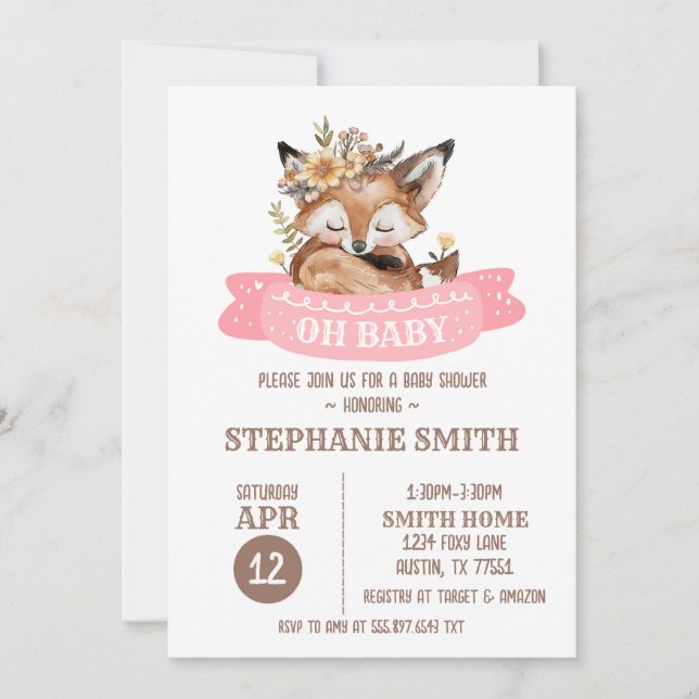 Fox Baby Shower Baby Einladung (Vorderseite)
