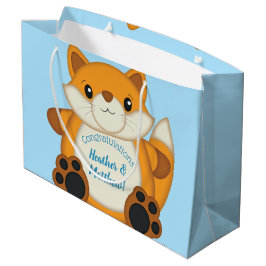 Fox Baby Shower Blue Große Geschenktüte