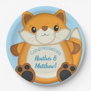 Fox Baby Shower Blue Pappteller
