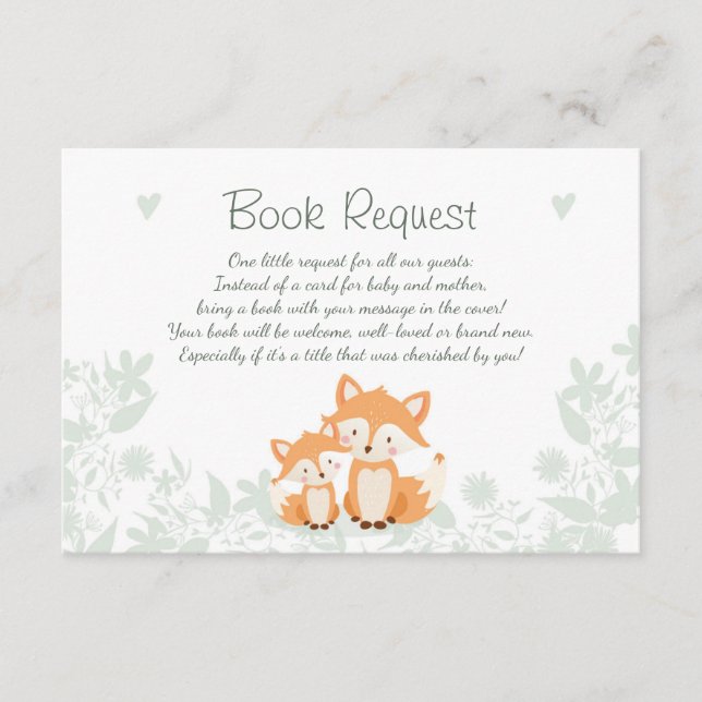 Fox Baby Shower Bringen Sie eine Buchkarte mit dem Begleitkarte (Vorderseite)