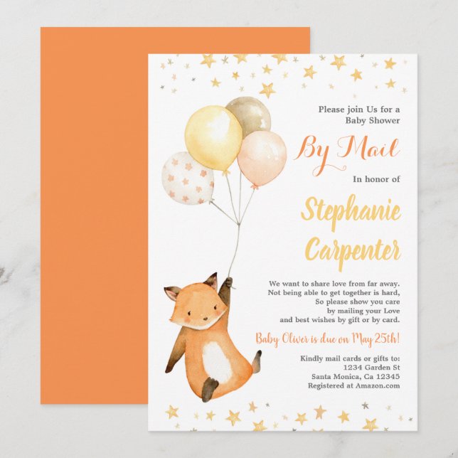 Fox Baby Shower by Mail Einladung (Vorne/Hinten)