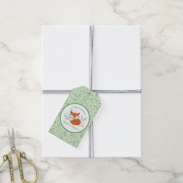 Fox Baby Shower Woodland Tiere Geschenkanhänger (Mit Garn)