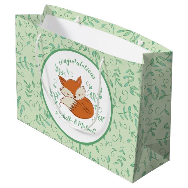 Fox Baby Shower Woodland Tiere Große Geschenktüte (Rückseite Schrägansicht)