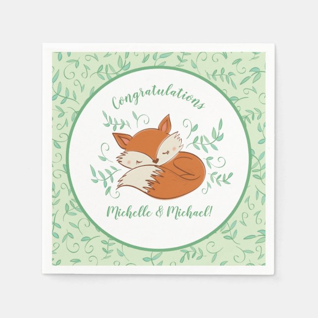 Fox Baby Shower Woodland Tiere Serviette (Vorderseite)