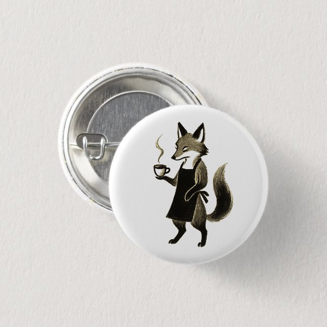 Fox Barista - Minimalistische Tinte - Kaffeepause Button (Vorne & Hinten)
