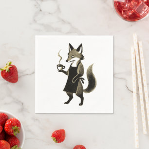 Fox Barista – Minimalistische Tintenpinsel Kaffeez Serviette
