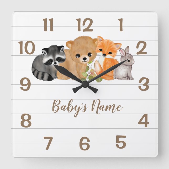 Fox Bear Raccoon Bunny Kinderzimmer Decke Wand Uhr (Vorderseite)