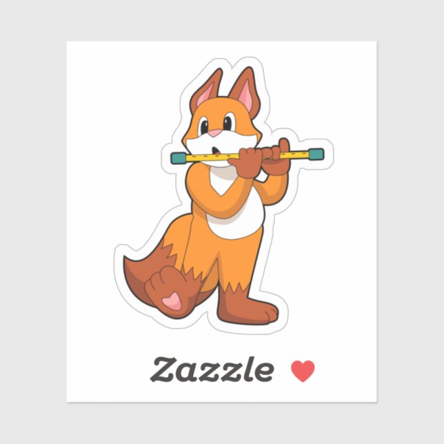 Fox bei Musik mit Flute.PNG Aufkleber (Blatt)