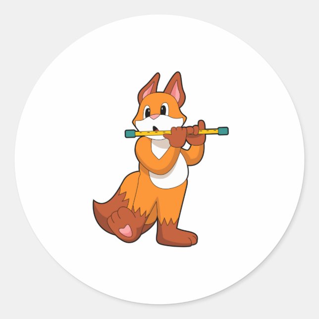 Fox bei Musik mit Flute.PNG Runder Aufkleber (Vorderseite)