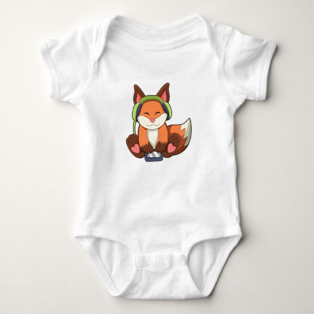 Fox bei Musik mit Headphone Baby Strampler (Vorderseite)
