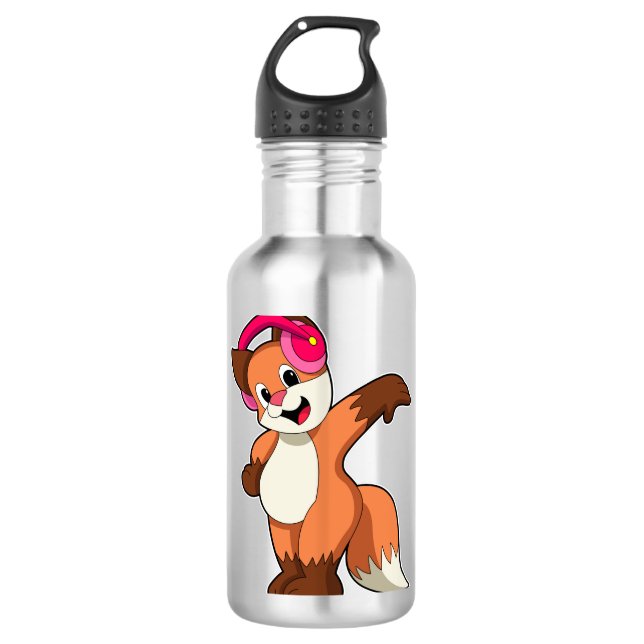 Fox bei Musik mit Headphone Edelstahlflasche (Vorderseite)