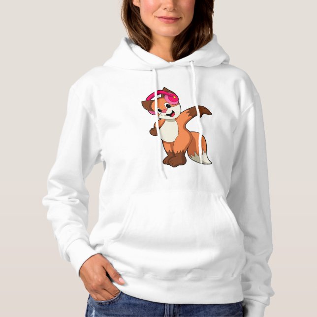 Fox bei Musik mit Headphone Hoodie (Vorderseite)