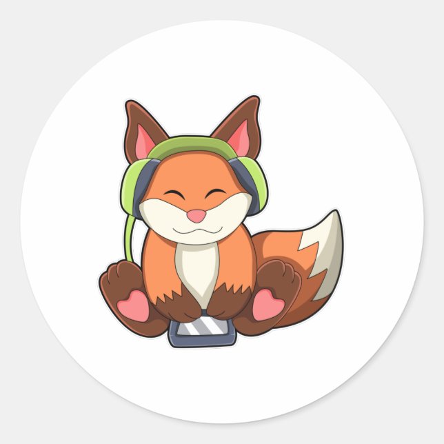 Fox bei Musik mit Headphone Runder Aufkleber (Vorderseite)