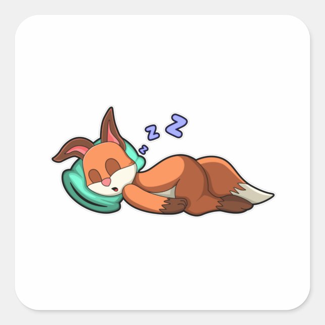 Fox bei Schlafen mit Kissen Quadratischer Aufkleber (Vorderseite)