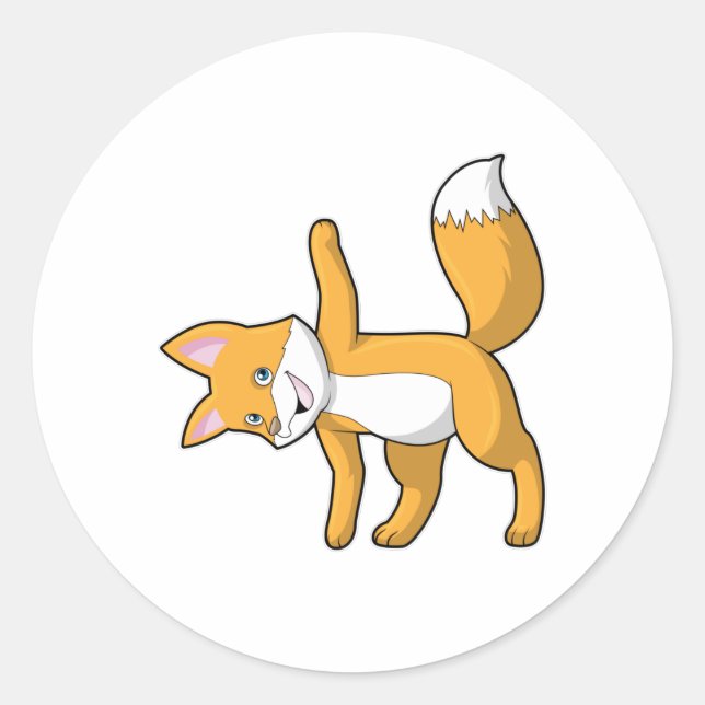 Fox bei Yoga Stretching Runder Aufkleber (Vorderseite)