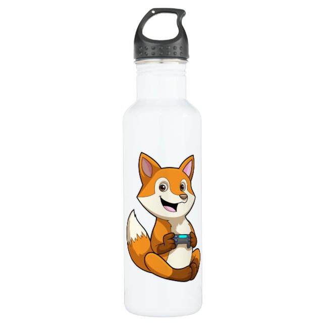 Fox beim Spielen mit Controller Edelstahlflasche (Vorderseite)
