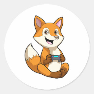 Fox beim Spielen mit Controller Runder Aufkleber