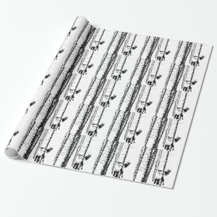 Fox Birch Tree Forest Animal Silhouette Art Geschenkpapier
