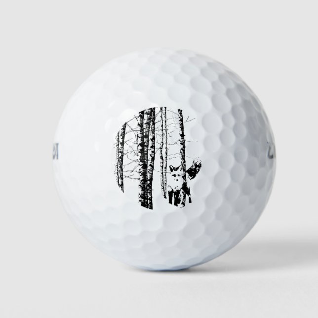 Fox Birch Tree Forest Animal Silhouette Art Golfball (Vorderseite)
