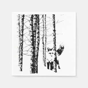 Fox-Birken-Baum-WaldtierSilhouette-Natur-Kunst Serviette