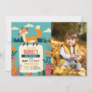 Fox Birthday Party Forest Theme Woods Boy Foto Einladung