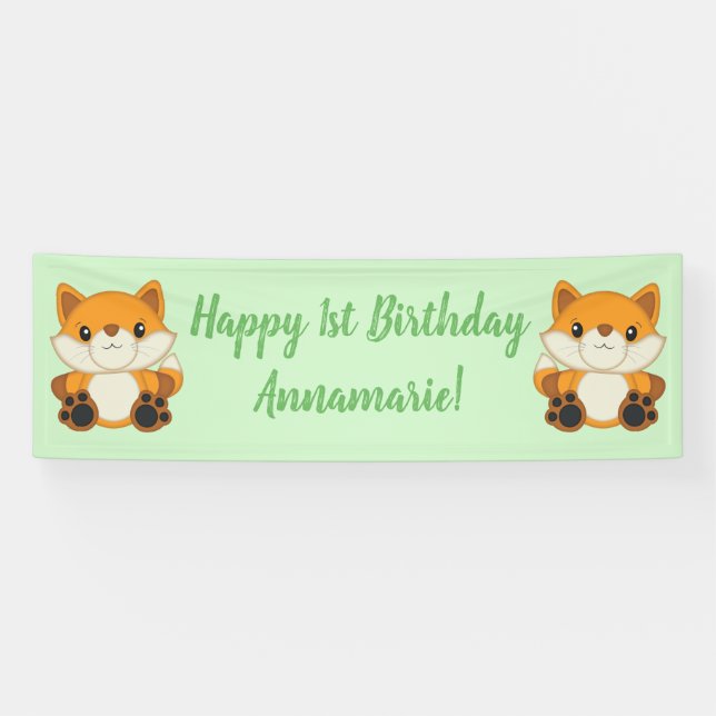 Fox Birthday Party Green Banner (Horizontal)