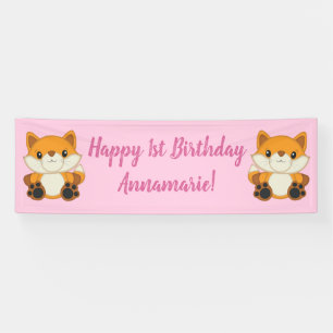 Fox Birthday Party Pink Banner