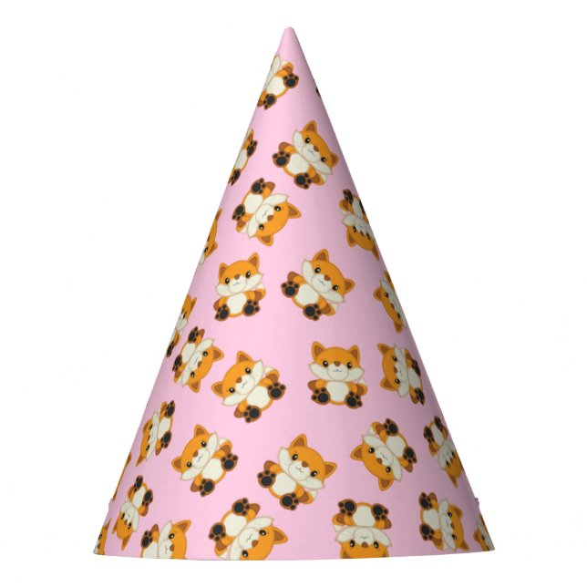 Fox Birthday Party Pink Partyhütchen (Vorderseite)