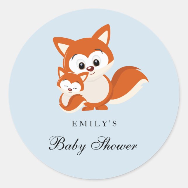 Fox Blue Boy Baby Showdusche Gefallen Siegel Stick Runder Aufkleber (Vorderseite)