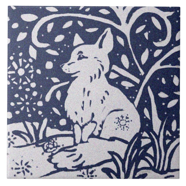 Fox Blue Gray Granite Stone Woodland Art Art Fliese (Vorderseite)